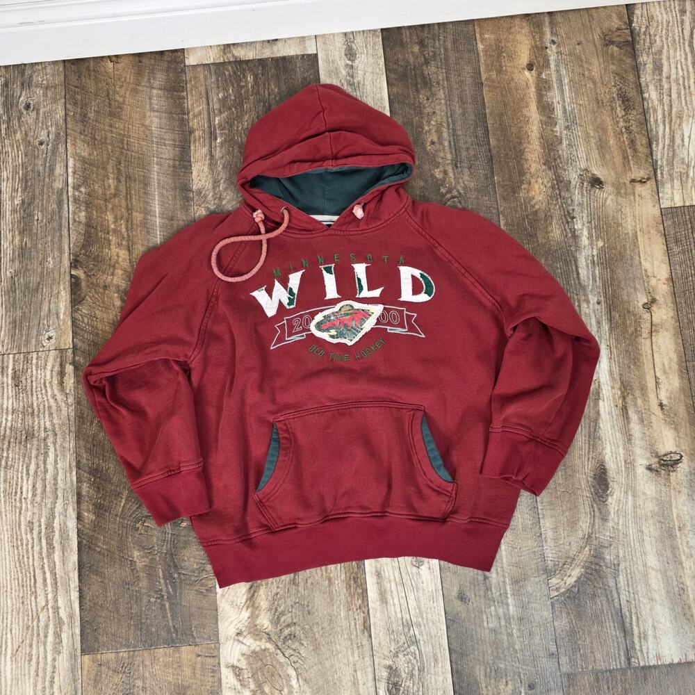 Minnesota Wild Hoodie NHL Old Time Hockey Red Pullover XL Y2K Distressed